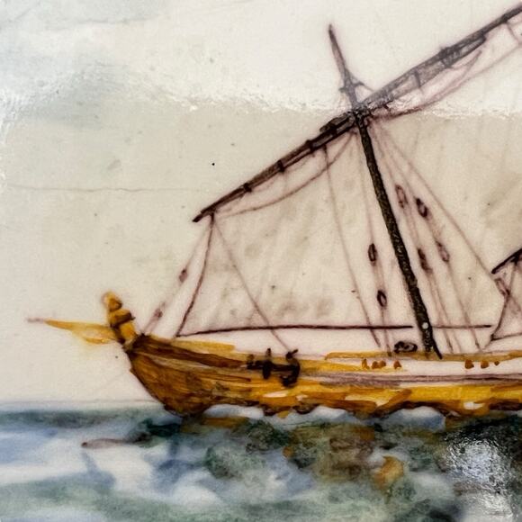 Portuguese Tile Ship Nau do Indusiao Handpainted Battistini de Maria de Portugal - Picture 10 of 12